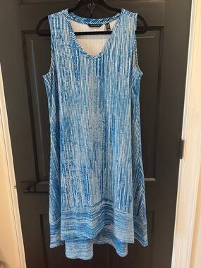 Sleeveless Blue Striped Swing Dress - Casual Summer Knit